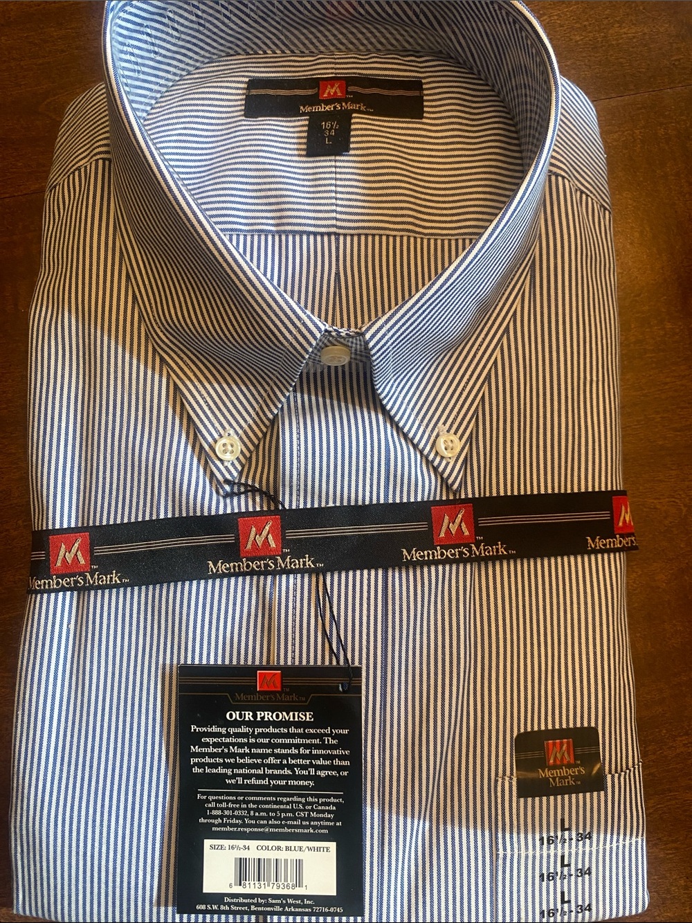 Member's Mark Blue & White Striped Dress Shirt - Men's
